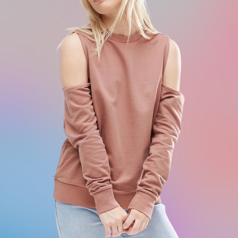 ASOS 🍂 cold shoulder sweatshirt in nude (dusty pink). SIZE 2
